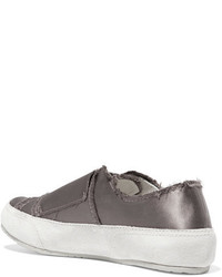Pedro Garcia Palmira Suede Trimmed Frayed Satin Sneakers Gray