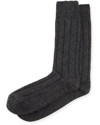 Neiman Marcus Cashmere Blend Ribbed Socks Charcoal