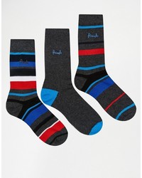 Pringle Edinburgh Stripe Socks In 3 Pack Gray