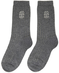 Brunello Cucinelli Gray Logo Socks