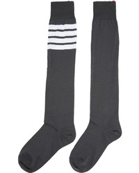 Thom Browne Grey Ribbed Knee High Four Bar Socks