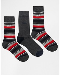 Pringle Highland Stripe Socks In 3 Pack Gray