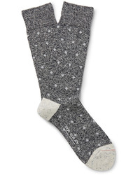 Mr Gray Mlange Intarsia Knit Cotton Blend Socks