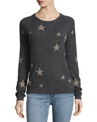 Neiman Marcus Cashmere Star Pullover Sweater Gray