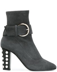 Charcoal Studded Leather Ankle Boots