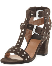 Laurence Dacade Helie Studded Suede Caged Sandal Gray