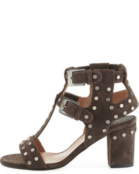 Laurence Dacade Helie Studded Suede Caged Sandal Gray