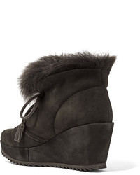 Pedro Garcia Fidela Shearling Lined Suede Wedge Boots Dark Gray