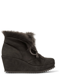 Pedro Garcia Fidela Shearling Lined Suede Wedge Boots Dark Gray