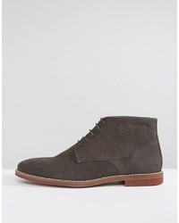Asos Lace Up Boots In Gray Suede With Contrast Sole