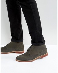 Asos Lace Up Boots In Gray Suede With Contrast Sole