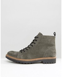 Asos Lace Up Monkey Boots In Gray Suede