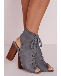 Missguided Lace Up Heeled Boots Grey