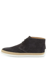 Tod's Suede Lace Up Espadrille Boot Dark Gray