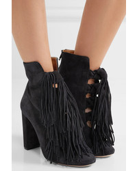 Chloé Tasseled Suede Boots Charcoal
