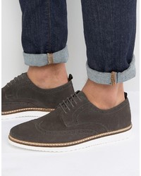 Asos Brogue Shoes In Gray Suede With Wedge Sole