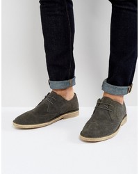Asos Derby Shoes In Gray Suede With Brogue Detailing