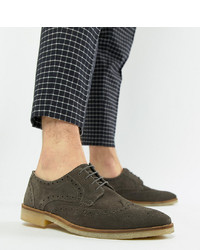 ASOS DESIGN Wide Fit Brogue Shoes In Grey Suede With Sole