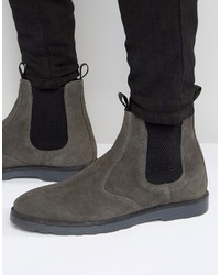 Asos Chelsea Boots With Thick Sole In Gray Suede