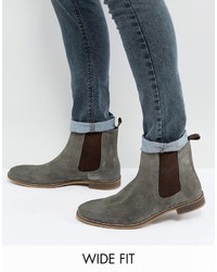 Asos Wide Fit Chelsea Boots In Gray Suede