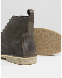 Asos Desert Boots In Gray Suede With Leather Detail Wide Fit Available