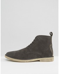 Asos Desert Boots In Gray Suede With Leather Detail Wide Fit Available