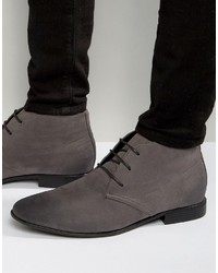 Asos Lace Up Chukka Boots In Gray Faux Suede