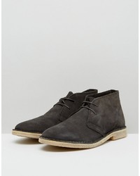 Asos Wide Fit Desert Boots In Gray Suede