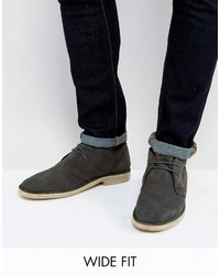 Asos Wide Fit Desert Boots In Gray Suede