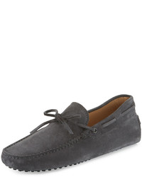 Tod's Gommini Suede Tie Driver Gray