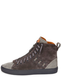 Bally Hekem Suede Patchwork High Top Sneaker Dark Gray