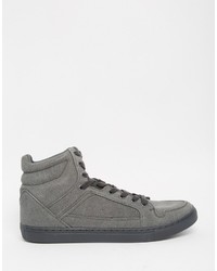 Asos High Top Sneakers In Gray Faux Suede