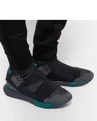 Y-3 Qasa Suede Trimmed Stretch Shell High Top Sneakers
