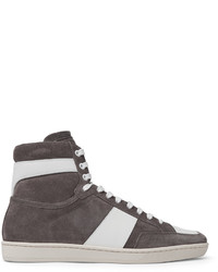 Saint Laurent Sl10 Leather Trimmed Suede High Top Sneakers