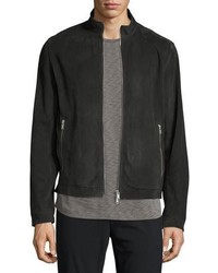 Theory Suede Zip Track Jacket Charcoal