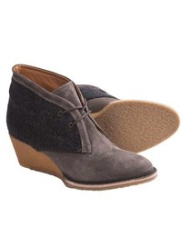Lisa B. and Co. Wedge Ankle Boots Suede Lace Ups Charcoal