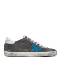 Golden Goose Grey And Blue Suede Sneakers