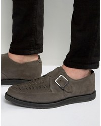 Asos Monk Shoes In Woven Gray Suede