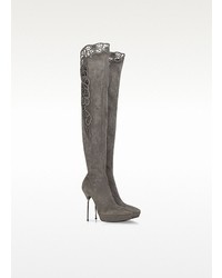 Charcoal Suede Over The Knee Boots