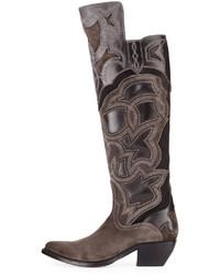 Frye Shane Embroidered Western Over The Knee Boot Charcoal