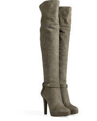 Sergio Rossi Suede Leather High Heel Boots In Stone Grey