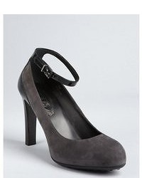 Tod's Charcoal Suede And Patent Ankle Strap Pumps