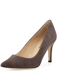 Neiman Marcus Cissy Pointed Toe Suede Pump Gray