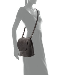 The Row Sideby Suede Messenger Bag Pewter