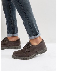 Asos Lace Up Shoes In Gray Suede With Creeper Sole