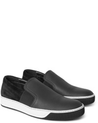 Lanvin Grained Leather And Suede Slip On Sneakers
