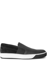Lanvin Grained Leather And Suede Slip On Sneakers