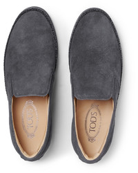 Tod's Raffia Trimmed Suede Slip On Sneakers