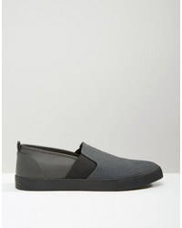 Asos Slip On Sneakers In Gray Faux Suede With Elastic