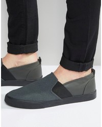 Asos Slip On Sneakers In Gray Faux Suede With Elastic